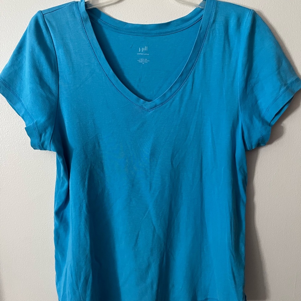 J.Jill Blue V-Neck Women's Perfect Pima Tee